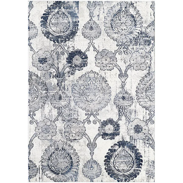 Abani Arto Collection 3' x 5' Cream / Blue Distressed Bohemian Medallion Area Rug Abani Arto Collection 3' x 5' Cream / Blue Distressed Bohemian Medallion Area Rug