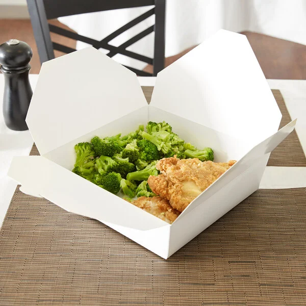 Fold-Pak 05BPWHITEM Bio-Pak White Microwavable Paper #5 Take-Out Containers 8 1/2