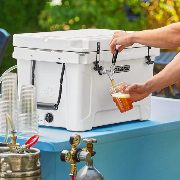 CaterGator JB45WH White 1 Faucet 47 Qt. Insulated Jockey Box with 69 ft. Coil CaterGator JB45WH White 1 Faucet 47 Qt. Insulated Jockey Box with 69 ft. Coil