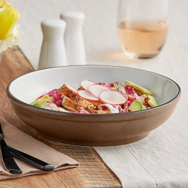 Acopa Embers 32 oz. Hickory Brown Matte Stoneware Pasta Bowl - Sample Acopa Embers 32 oz. Hickory Brown Matte Stoneware Pasta Bowl - Sample