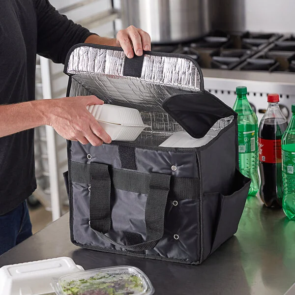 American Metalcraft BLSB1512 Deluxe Black Polyester Sandwich / Take-Out Delivery Bag, 15