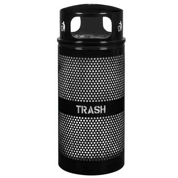Ex-Cell Kaiser WR-34R DM BLACK Landscape Series 34 Gallon Round Black Gloss Perforated Trash Can with Dome Top