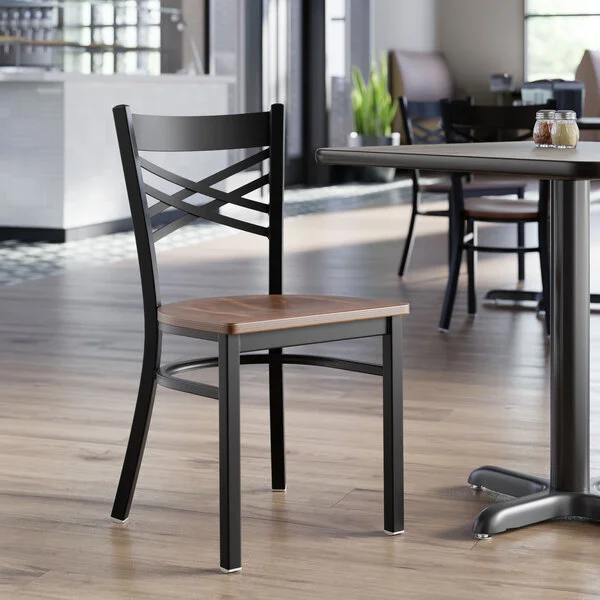 Lancaster Table & Seating Black Finish Cross Back Chair with Vintage Wood Seat - Detached Seat Lancaster Table & Seating Black Finish Cross Back Chair with Vintage Wood Seat - Detached Seat