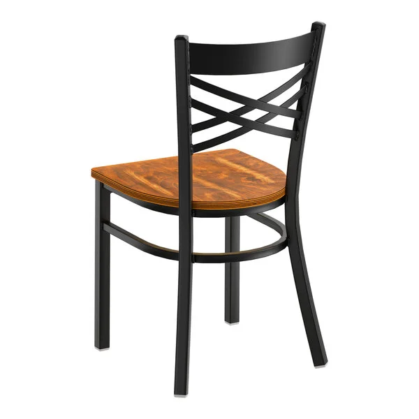 Lancaster Table & Seating Black Finish Cross Back Chair with Vintage Wood Seat - Detached Seat