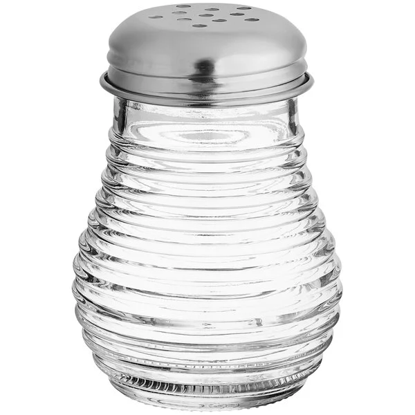 TableCraft Beehive 6 oz. Glass Cheese / Pepper Shaker with Chrome Plated Top - 12/Case TableCraft Beehive 6 oz. Glass Cheese / Pepper Shaker with Chrome Plated Top - 12/Case