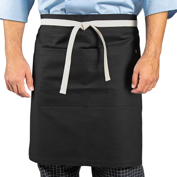 Uncommon Chef 3117 Black Customizable 100% Cotton Canvas Moxie Waist Apron with Natural Webbing and 3 Pockets - 24