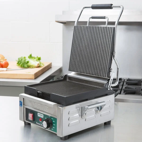 Waring WPG150 Panini Perfetto Grooved Top & Bottom Panini Sandwich Grill - 9 3/4