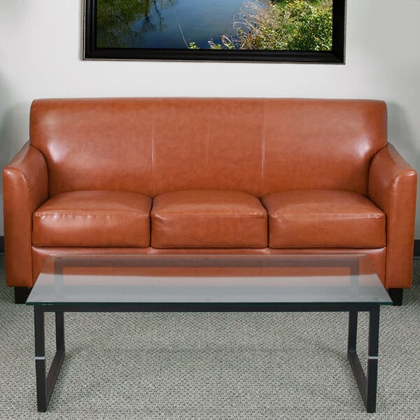 Flash Furniture BT-827-3-CG-GG Hercules Diplomat Cognac Leather Sofa with Wooden Feet Flash Furniture BT-827-3-CG-GG Hercules Diplomat Cognac Leather Sofa with Wooden Feet