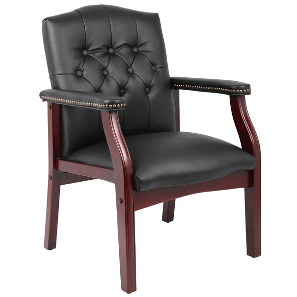 Boss B959-BK Ivy League Black Caressoft Executive Guest Chair with Mahogany Finish Boss B959-BK Ivy League Black Caressoft Executive Guest Chair with Mahogany Finish