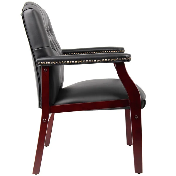 Boss B959-BK Ivy League Black Caressoft Executive Guest Chair with Mahogany Finish Boss B959-BK Ivy League Black Caressoft Executive Guest Chair with Mahogany Finish
