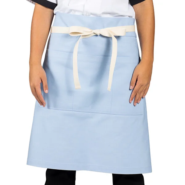 Uncommon Chef 3117 Sky Blue Customizable 100% Cotton Canvas Moxie Waist Apron with Natural Webbing and 3 Pockets - 24