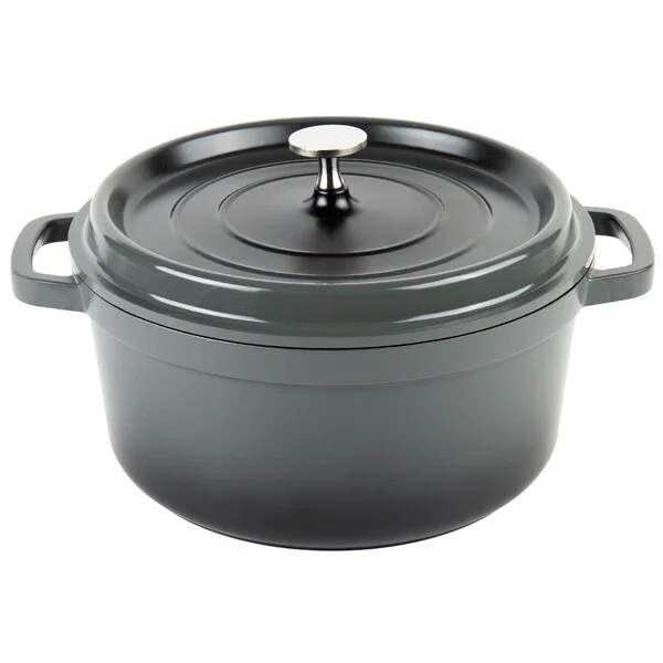 GET Heiss 4.5 Qt. Gray Enamel Coated Cast Aluminum Round Dutch Oven with Lid CA-012-GR/BK/CC GET Heiss 4.5 Qt. Gray Enamel Coated Cast Aluminum Round Dutch Oven with Lid CA-012-GR/BK/CC