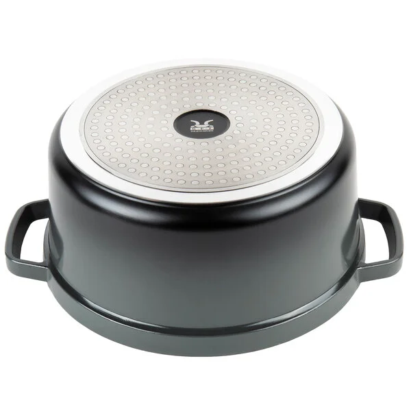 GET Heiss 4.5 Qt. Gray Enamel Coated Cast Aluminum Round Dutch Oven with Lid CA-012-GR/BK/CC GET Heiss 4.5 Qt. Gray Enamel Coated Cast Aluminum Round Dutch Oven with Lid CA-012-GR/BK/CC