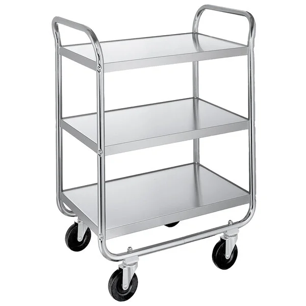 Lakeside 473 Medium-Duty Stainless Steel Three Shelf Tubular Utility Cart with Chrome-Plated Legs / Frame - 27 Lakeside 473 Medium-Duty Stainless Steel Three Shelf Tubular Utility Cart with Chrome-Plated Legs / Frame - 27