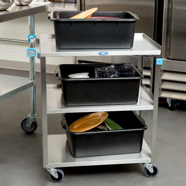 Lakeside 322 Standard Duty Stainless Steel 3 Shelf Utility Cart - 18 3/8
