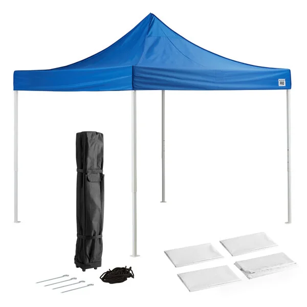 Backyard Pro Courtyard Series 10' x 10' Blue Straight Leg Steel Instant Pop Up Canopy Tent Deluxe Kit with 4 Side Walls Backyard Pro Courtyard Series 10' x 10' Blue Straight Leg Steel Instant Pop Up Canopy Tent Deluxe Kit with 4 Side Walls