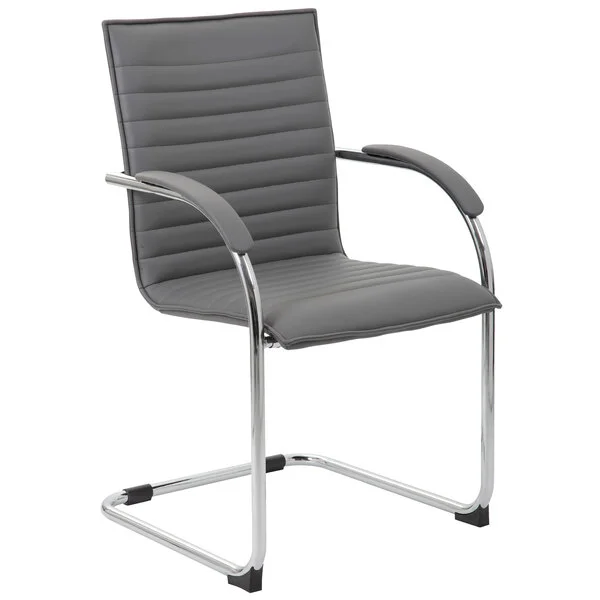 Boss B9536-GY-2 Gray Vinyl Ribbed Side Chair with Chrome Frame - 2/Pack Boss B9536-GY-2 Gray Vinyl Ribbed Side Chair with Chrome Frame - 2/Pack