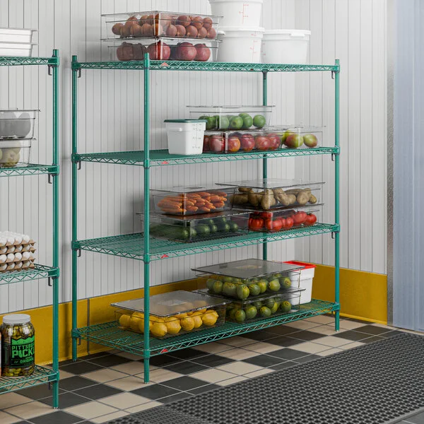 Metro A566K3 Super Adjustable Metroseal Green 4-Shelf Wire Stationary Starter Shelving Unit - 24 Metro A566K3 Super Adjustable Metroseal Green 4-Shelf Wire Stationary Starter Shelving Unit - 24
