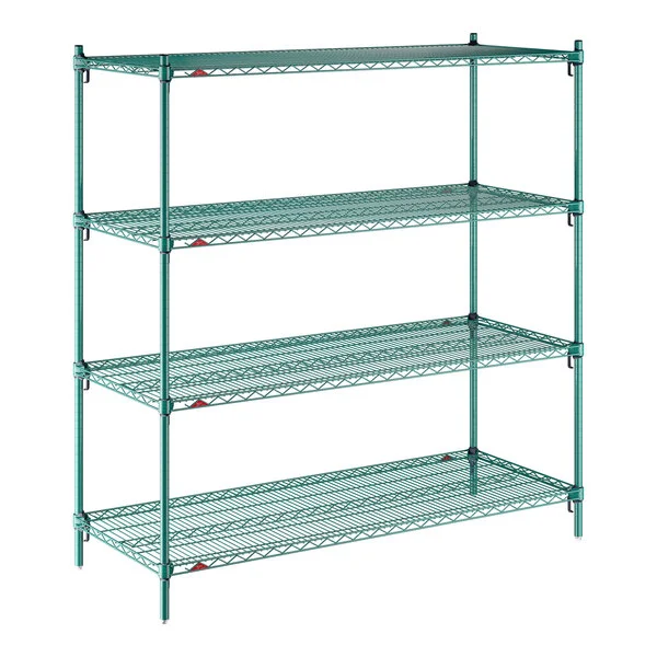 Metro A566K3 Super Adjustable Metroseal Green 4-Shelf Wire Stationary Starter Shelving Unit - 24 Metro A566K3 Super Adjustable Metroseal Green 4-Shelf Wire Stationary Starter Shelving Unit - 24