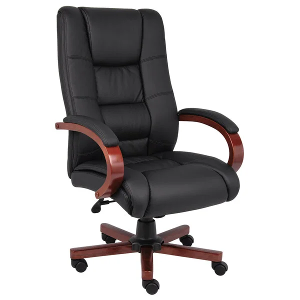 Boss B8991-C Black High Back Executive Chair with Cherry Wood Finish Boss B8991-C Black High Back Executive Chair with Cherry Wood Finish