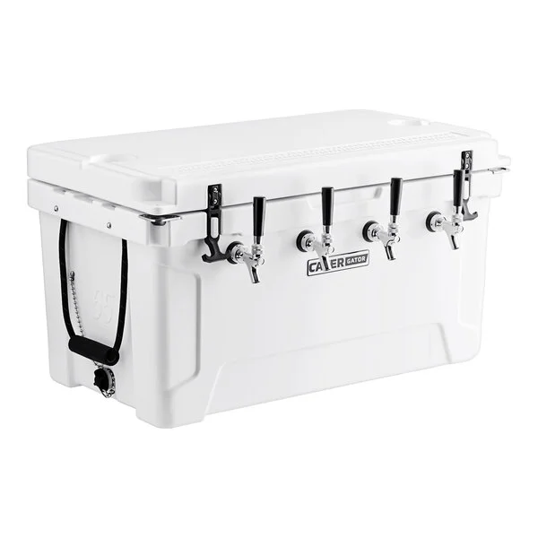 CaterGator JB65WH4 White 4 Faucet 68 Qt. Insulated Jockey Box with 79 ft. Coils CaterGator JB65WH4 White 4 Faucet 68 Qt. Insulated Jockey Box with 79 ft. Coils