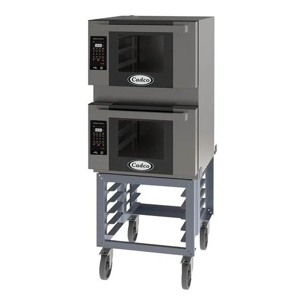 Cadco Bakerlux Station BLS-3HLD-2 Double Stacked 3-Shelf Half Size Heavy-Duty Digital Countertop Convection Ovens with LED Control Panels and Stand - 208-240V Cadco Bakerlux Station BLS-3HLD-2 Double Stacked 3-Shelf Half Size Heavy-Duty Digital Countertop Convection Ovens with LED Control Panels and Stand - 208-240V