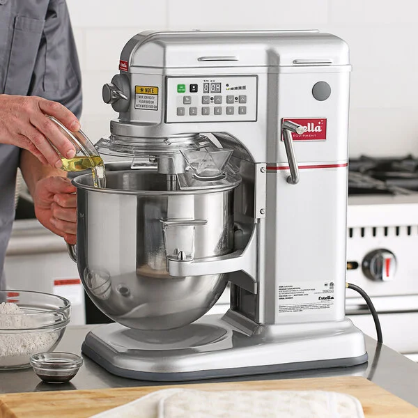 Estella EMIX8G Silver 8 Qt. Programmable Bowl Lift Countertop Mixer with Guard & Standard Accessories - 120V, 4/5 hp Estella EMIX8G Silver 8 Qt. Programmable Bowl Lift Countertop Mixer with Guard & Standard Accessories - 120V, 4/5 hp