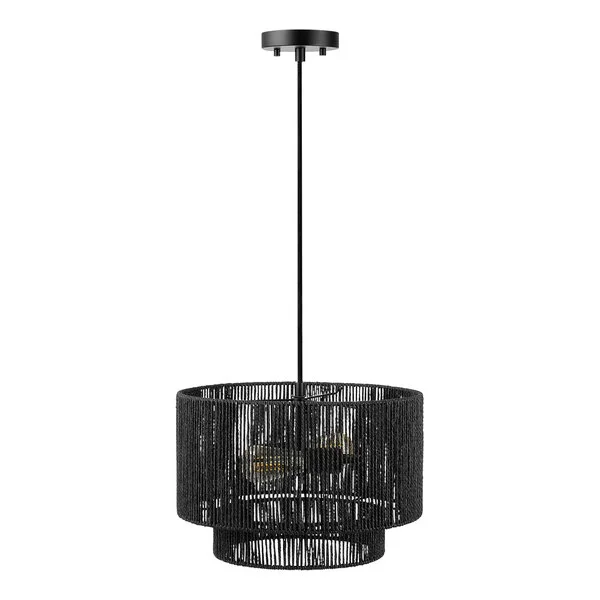Globe Japandi Matte Black Paper Twine Chandelier - 120V, 60W