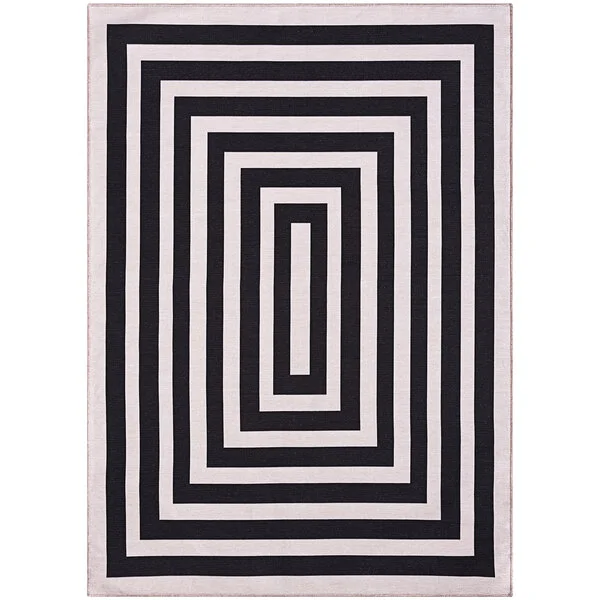 Abani Parker Collection 4' x 6' Cream / Black Modern Rectangle Striped Area Rug
