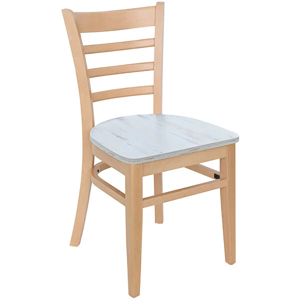 BFM Seating Berkeley Natural Beechwood Ladder Back Side Chair with Relic Antique Wash Seat