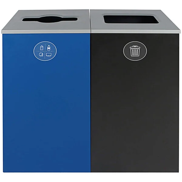 Busch Systems Spectrum 101182 48 Gallon Powder-Coated Steel Two Stream Decorative Mixed Recyclables / Waste Receptacle Busch Systems Spectrum 101182 48 Gallon Powder-Coated Steel Two Stream Decorative Mixed Recyclables / Waste Receptacle