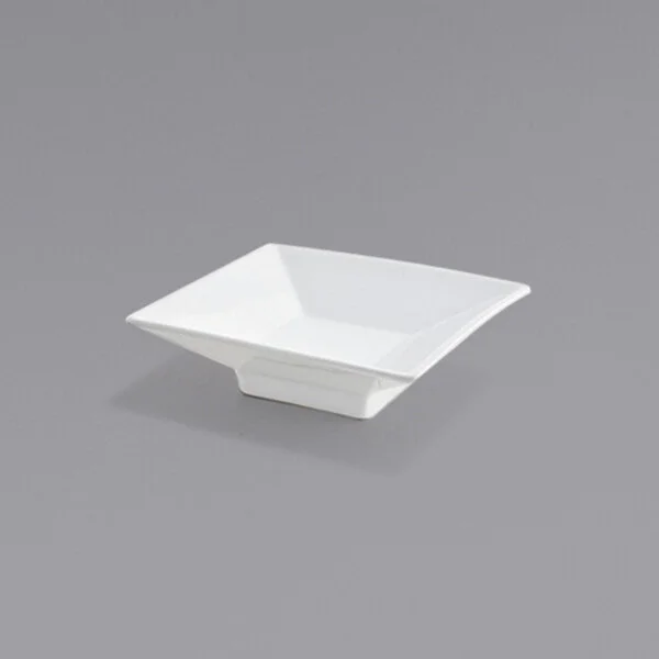 Front of the House Kyoto 1 oz. Bright White Square Porcelain Footed Sauce Dish - 12/Case