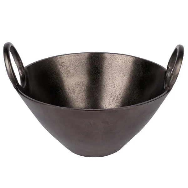 10 Strawberry Street LODO-14HNDBWL-BLK Lodo 96 oz. Raw Black Handled Metal Bowl - 2/Case 10 Strawberry Street LODO-14HNDBWL-BLK Lodo 96 oz. Raw Black Handled Metal Bowl - 2/Case