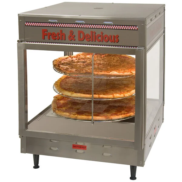 Benchmark USA 51018 Humidified Rotating Pizza / Pretzel Display Warmer with Pretzel Rack and 18 Benchmark USA 51018 Humidified Rotating Pizza / Pretzel Display Warmer with Pretzel Rack and 18