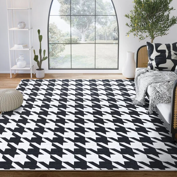 Abani Parker Collection 4' x 6' Cream / Black Contemporary Geometric Houndstooth Area Rug Abani Parker Collection 4' x 6' Cream / Black Contemporary Geometric Houndstooth Area Rug