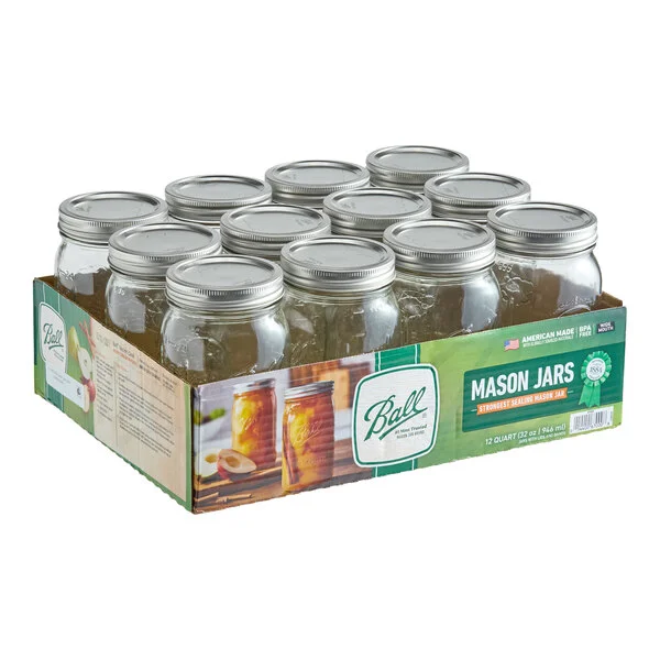 Ball 67000 32 oz. Quart Wide Mouth Glass Canning Jar with Silver Metal Lid and Band - 12/Case Ball 67000 32 oz. Quart Wide Mouth Glass Canning Jar with Silver Metal Lid and Band - 12/Case