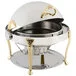 Bon Chef 17000G Elite Round 8 Qt. Dripless Round Stainless Steel with Gold Accents Roll Top Chafer with Renaissance Legs Bon Chef 17000G Elite Round 8 Qt. Dripless Round Stainless Steel with Gold Accents Roll Top Chafer with Renaissance Legs