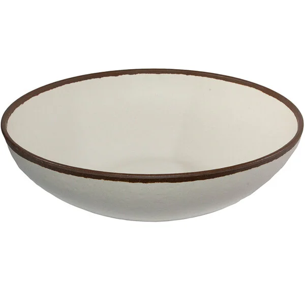 GET B-350-CRM Pottery Market 10 Qt. Glazed Cream Melamine Bowl with Brown Trim - 3/Case