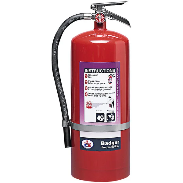 Badger Extra 23495 20 lb. Potassium Bicarbonate Purple K Dry Chemical Fire Extinguisher with Wall Hook - UL Rating 120-B:C Badger Extra 23495 20 lb. Potassium Bicarbonate Purple K Dry Chemical Fire Extinguisher with Wall Hook - UL Rating 120-B:C