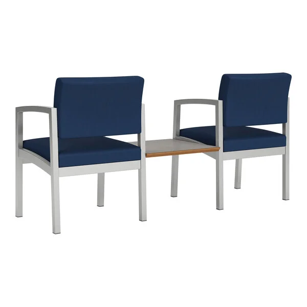 Lesro Lenox Steel Patriot Plus Imperial Blue Vinyl Two Guest Arm Chairs with Sarum Twill Laminate Connecting Table Lesro Lenox Steel Patriot Plus Imperial Blue Vinyl Two Guest Arm Chairs with Sarum Twill Laminate Connecting Table