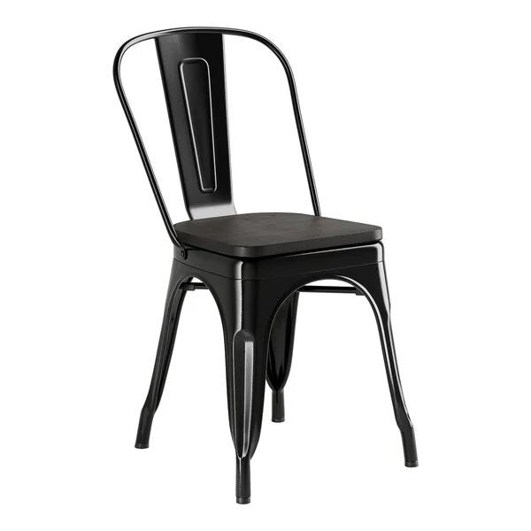Lancaster Table & Seating Alloy Onyx Black Indoor Cafe Chair with Black Wood Seat Lancaster Table & Seating Alloy Onyx Black Indoor Cafe Chair with Black Wood Seat