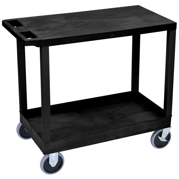 Luxor EC21HD-B Black 1 Tub and 1 Flat Shelf Heavy-Duty Utility Cart - 32