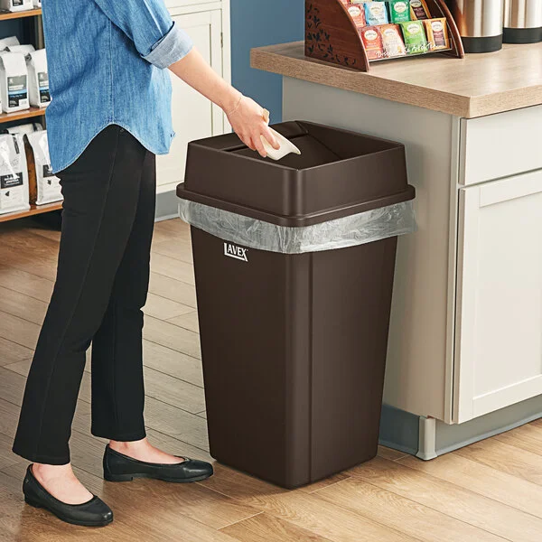 Lavex 25 Gallon Brown Square Trash Can with Drop Shot Lid