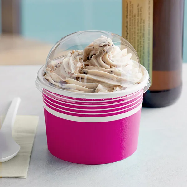 Choice 12 oz. Pink Paper Frozen Yogurt / Food Cup with Dome Lid - 50/Case Choice 12 oz. Pink Paper Frozen Yogurt / Food Cup with Dome Lid - 50/Case
