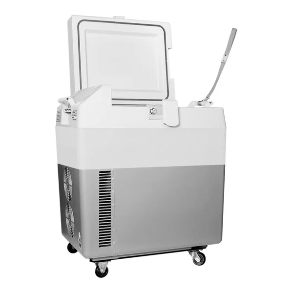 Summit Appliance SPRF36M2 Accucold 1.0 Cu. Ft. Gray / White DC-Powered Portable Medical Cart Refrigerator / Freezer with Lock and Wheels - 12/24VDC Summit Appliance SPRF36M2 Accucold 1.0 Cu. Ft. Gray / White DC-Powered Portable Medical Cart Refrigerator / Freezer with Lock and Wheels - 12/24VDC