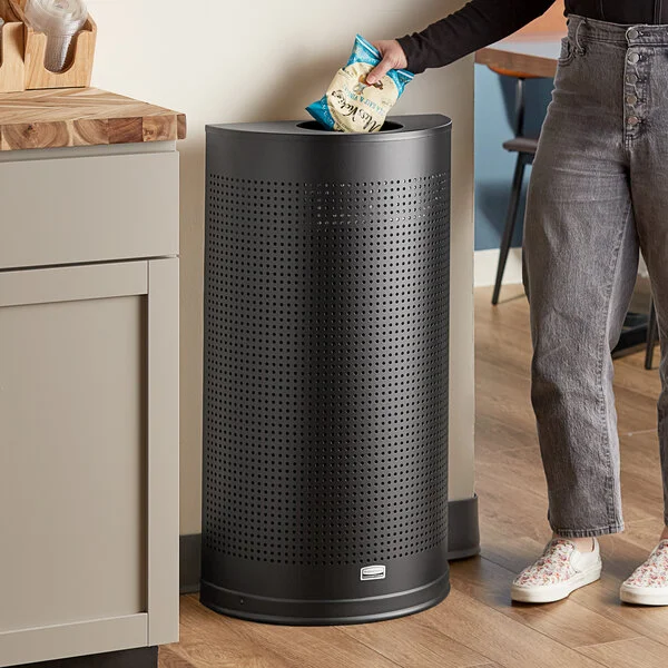 Rubbermaid® FGSH12EPLTBK Silhouettes Black Steel Designer Half Round Trash Can - 12 Gallon Rubbermaid® FGSH12EPLTBK Silhouettes Black Steel Designer Half Round Trash Can - 12 Gallon