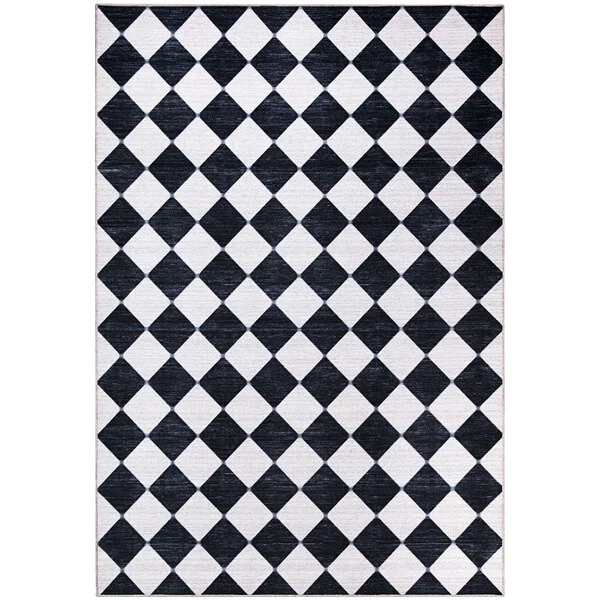 Abani Parker Collection 2' x 5' Cream / Black Modern Diamond Checkered Area Rug Abani Parker Collection 2' x 5' Cream / Black Modern Diamond Checkered Area Rug