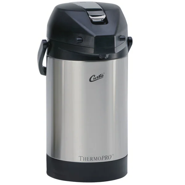 Curtis ThermoPro 2.5 Liter Stainless Steel Lined Low Profile Airpot TLXA2501S000 - 6/Case Curtis ThermoPro 2.5 Liter Stainless Steel Lined Low Profile Airpot TLXA2501S000 - 6/Case