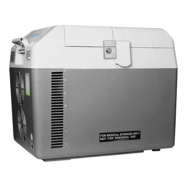 Summit Appliance SPRF26M Accucold .88 Cu. Ft. Gray / White DC-Powered Portable Medical Refrigerator / Freezer with Lock and Collapsible Trolley - 12/24VDC Summit Appliance SPRF26M Accucold .88 Cu. Ft. Gray / White DC-Powered Portable Medical Refrigerator / Freezer with Lock and Collapsible Trolley - 12/24VDC