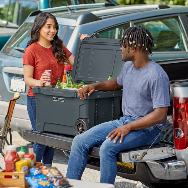 CaterGator CG45CHRW Charcoal 45 Qt. Mobile Rotomolded Outdoor Cooler / Ice Chest CaterGator CG45CHRW Charcoal 45 Qt. Mobile Rotomolded Outdoor Cooler / Ice Chest